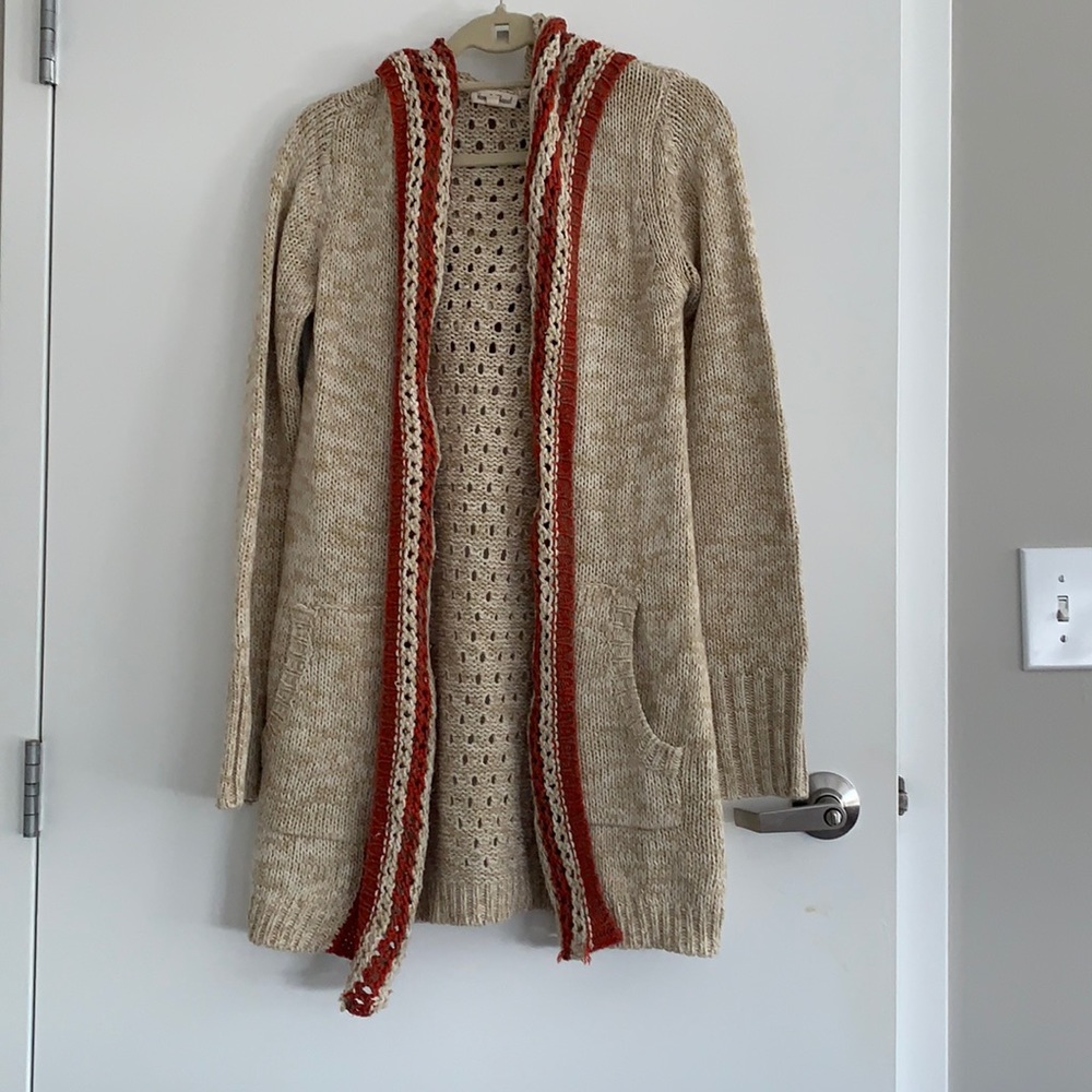 Long Oatmeal and Burnt Orange Cardigan Sweater